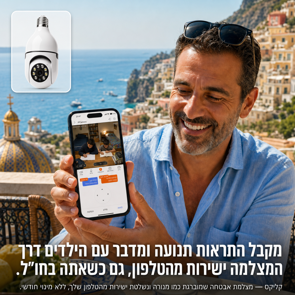 קליקס | מצלמת אבטחה שמוברגת כמו מנורה, ללא מינוי חודשי.