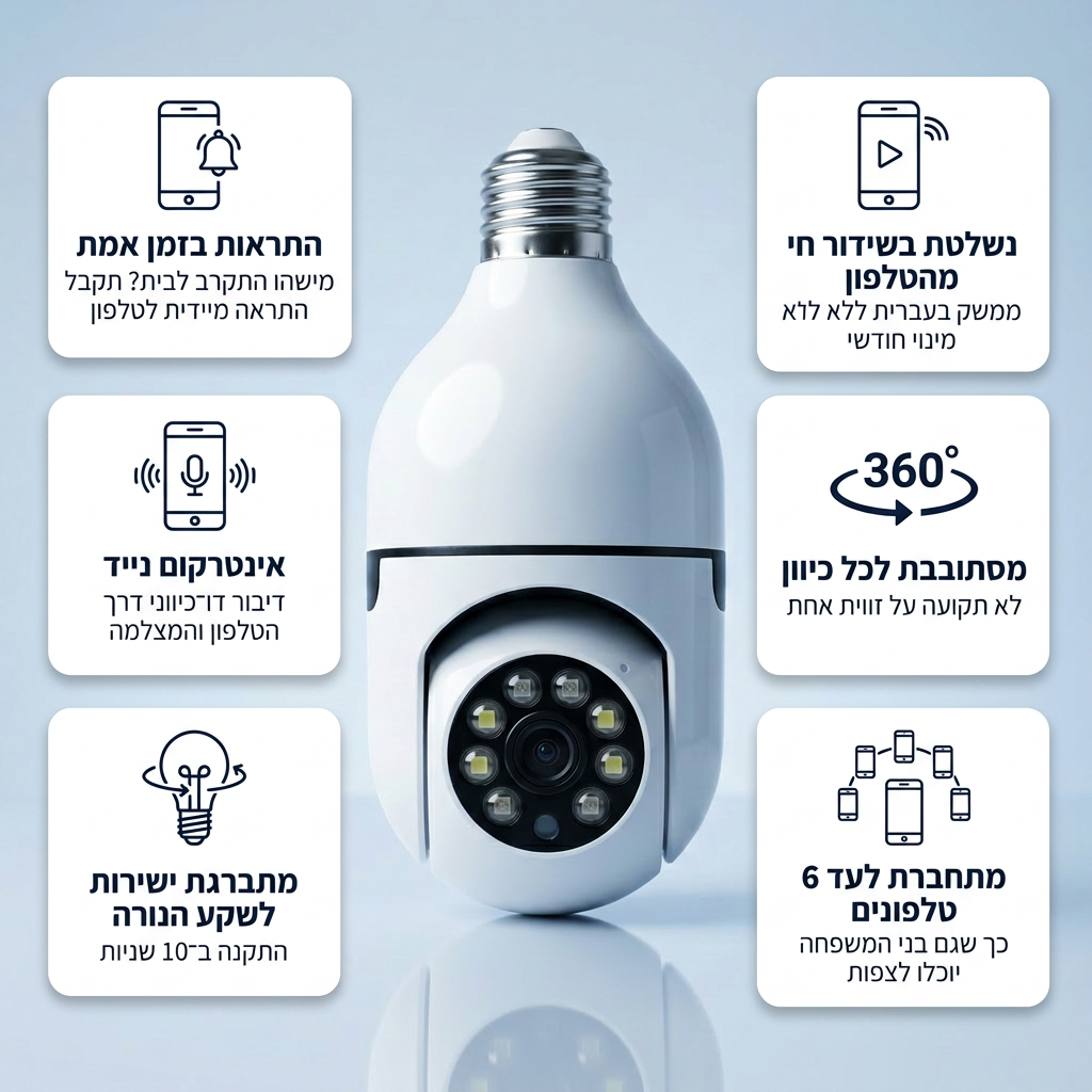קליקס | מצלמת אבטחה שמוברגת כמו מנורה, ללא מינוי חודשי.